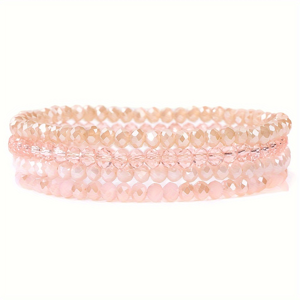 4pcs Boho Style Glass Bead Elastic Bracelets Colorful Jewelry